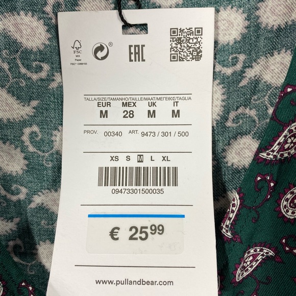 Pull and Bear Green V-neck Patterned Blouse Size Medium - Picture 4 of 5